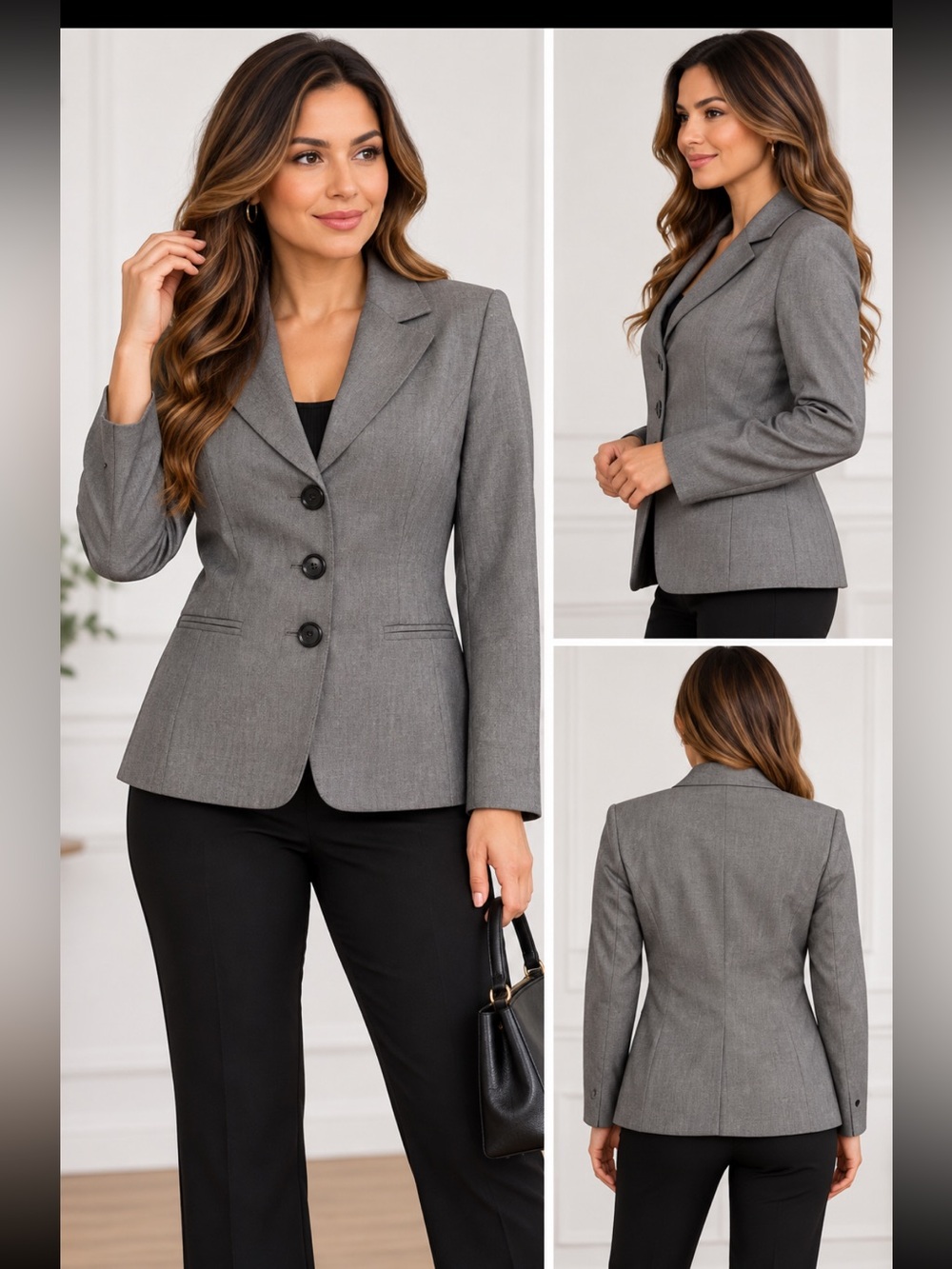 Tahari Gray Three-Button Women's Blazer